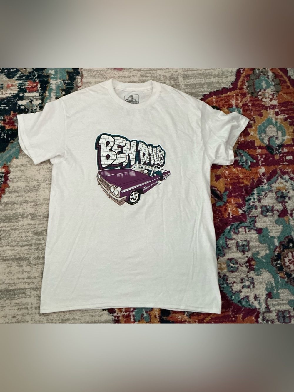 Ben Davis White Tee with Purple Car Graphic